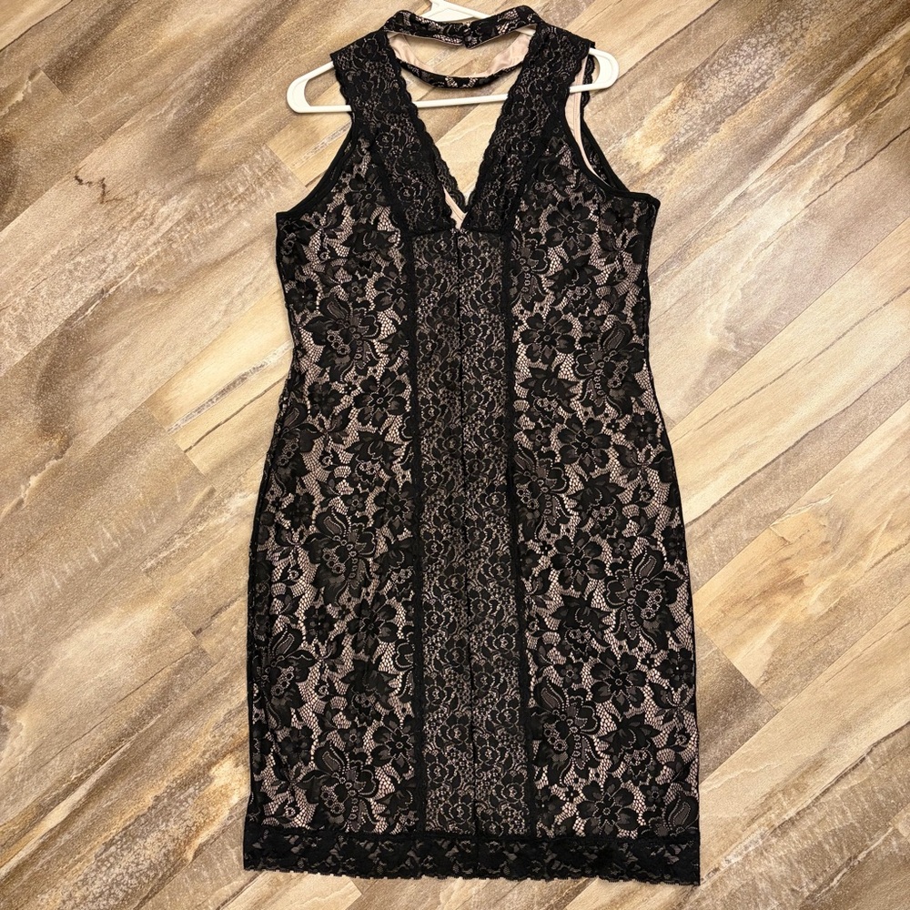 Karl Lagerfeld Black Lace Sleeveless Bodycon High Neck Goth Gothic Dress Size 14